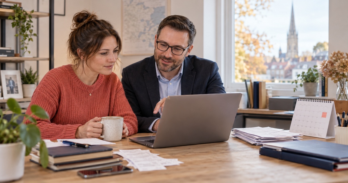 Sole trader reviewing a Making Tax Digital quarterly update with an accountant before the 7 November deadline